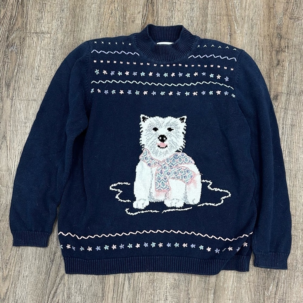 Alfred Dunner Navy Knit Sweater with Pastel Accents - Picture 1 of 2